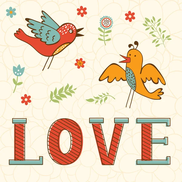 Beautiful love card with birds — Stock Vector
