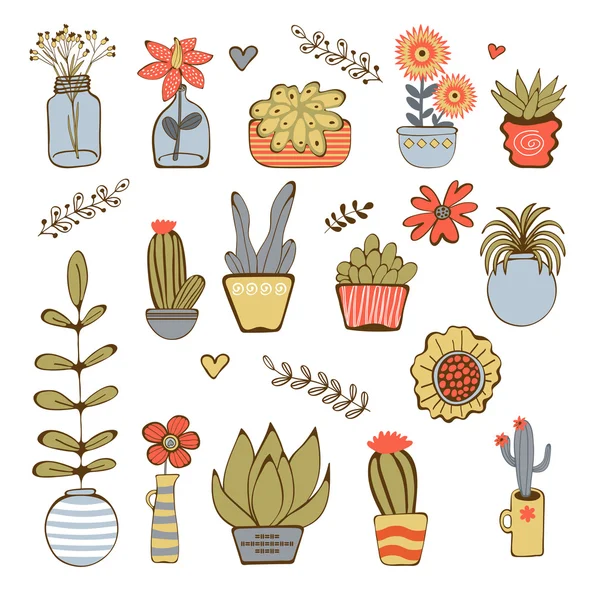 Linda colección dibujada a mano de plantas de la casa — Vector de stock