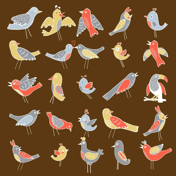 Bonita coleção de pássaros engraçados — Vetor de Stock