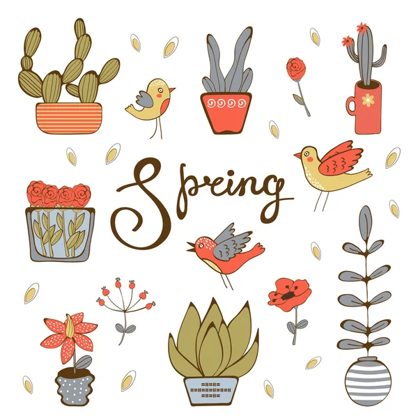 Primavera colección dibujada a mano — Vector de stock