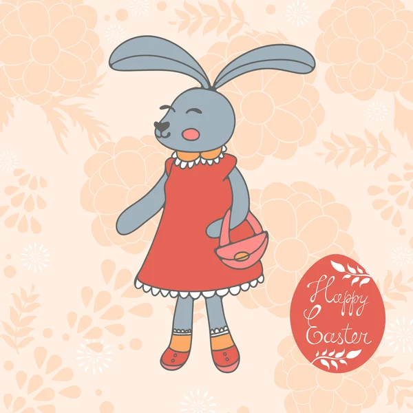 Jolie carte de Pâques avec lapin dessiné à la main — Image vectorielle