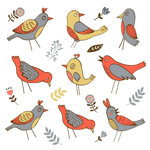 Mignon collection d'oiseaux drôles — Image vectorielle