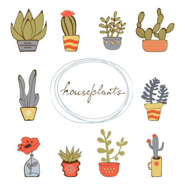 Cute hand drawn collection of house plants — Stock Vector