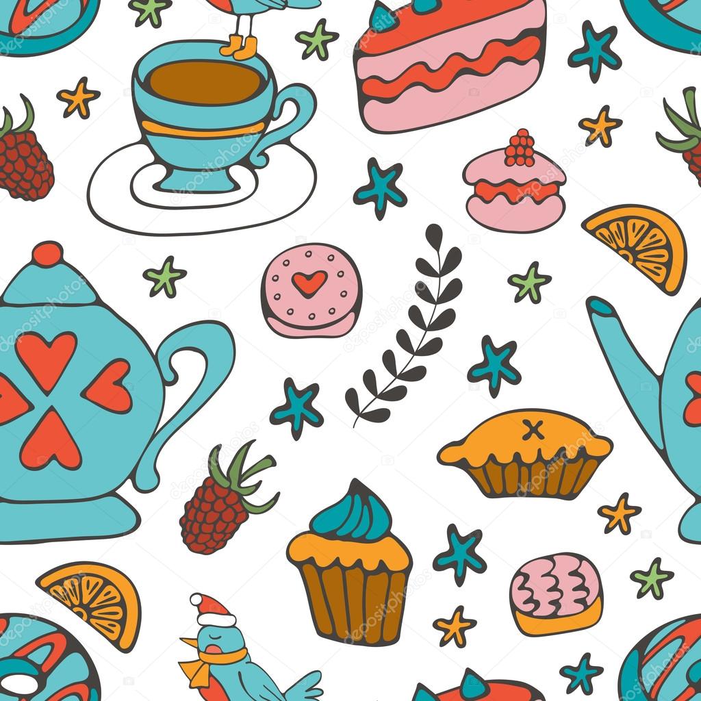Colorful desserts seamless pattern