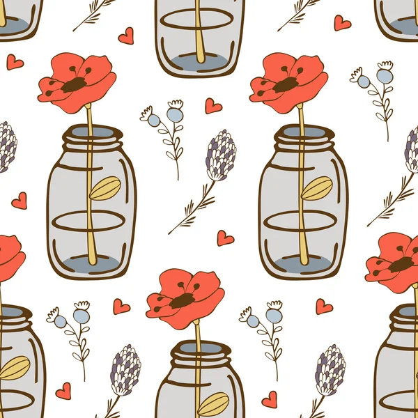 Colorful seamless pattern with flower in a jar