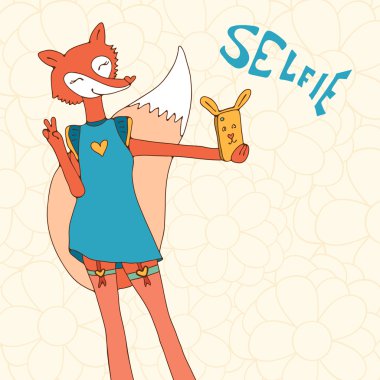 Seksi fox Selfie fotoğraf üzerinde akıllı telefon alarak