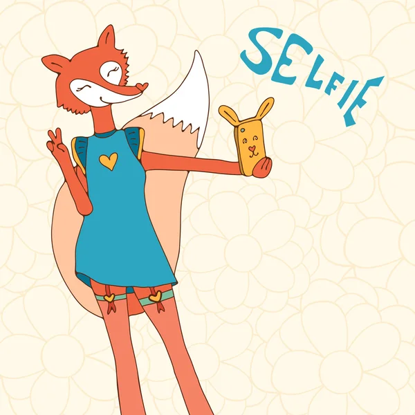Sexiga fox tar Selfie foto på smarttelefon — Stock vektor