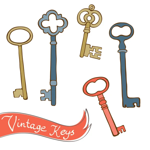Baeutiful el çekilmiş vintage anahtar taşı koleksiyonu — Stok Vektör