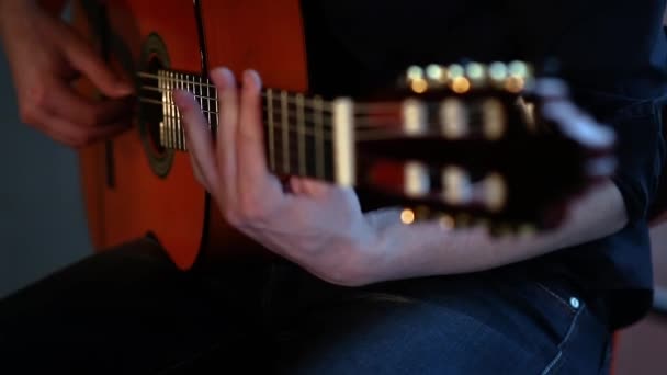 Musicista suonare chitarra acustica pezzo classico di musica — Video Stock