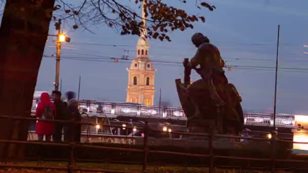 Timelapse Neva River Monument Peter Great Petersburg — Stok Video