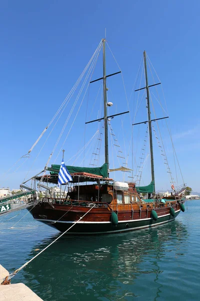 Kos Greece May Wooden Yacht Docked Kos Port May 2019 — стоковое фото