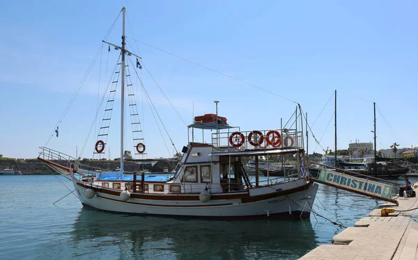 Kos Griechenland Mai Ausflugsboot Wartet Hafen Auf Touristen Mai 2019 — Stockfoto