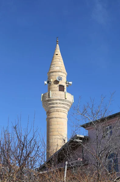 Minarete Pequeño Con Fondo Cielo Azul Nigde Turquía — Foto de Stock