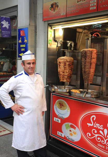 Turkish Chef posing with his Doner Kebabs — Stock Photo, Image