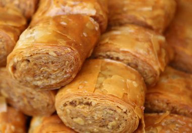 Bunch of delicious Turkish Dessert with Walnuts ready to eat at The Taste of Adana Festival in Adana, Turkey
