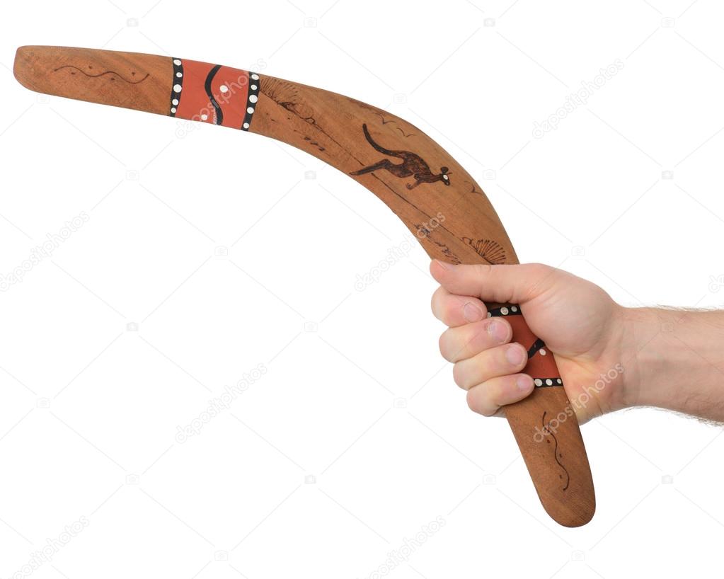 Hand holding a boomerang