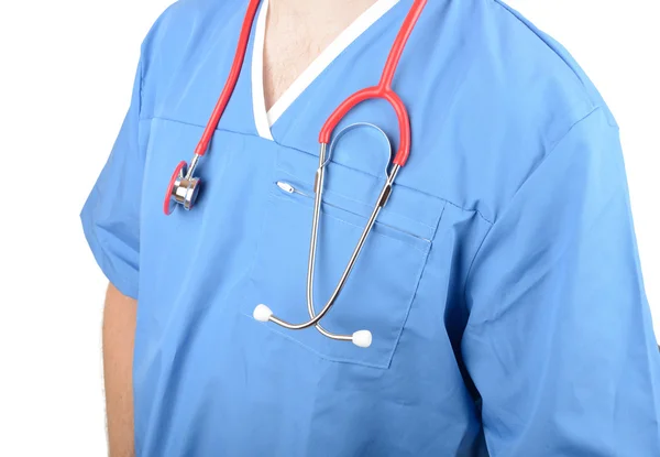 Läkare i scrubs med stetoskop — Stockfoto