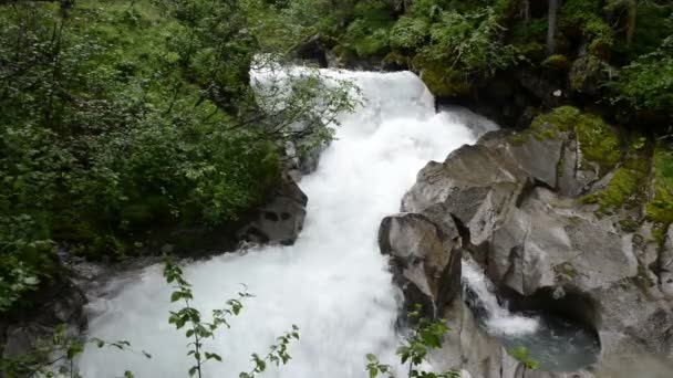 Ροή νερού και τοπίου της κοιλάδας Wildgerlos στο απόθεμα των Άλπεων Zillertal — Αρχείο Βίντεο