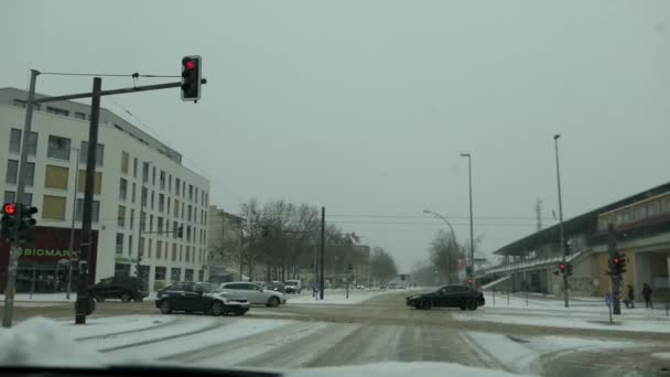 Berlín Berlín Německo Února 2021 Silné Sněhové Podmínky Spolkové Dálnici Videoklip