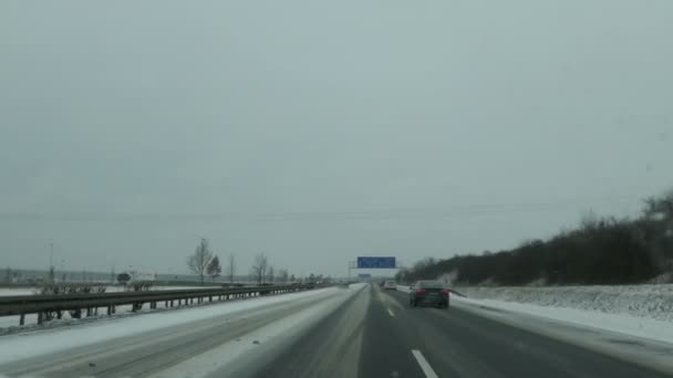 Schoenefeld Brandenburg Almanya Şubat 2021 Kar Koşulları Otoyolu Berlin Den — Stok video