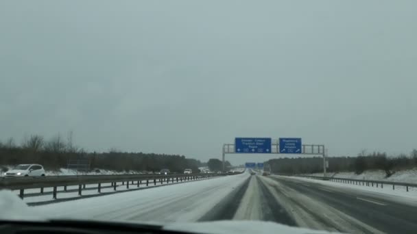 Schoenefeld Brandenburg Germany February 2021 Snow Conditions Highway Автострада A13 — стоковое видео