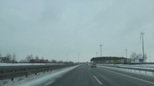 Schoenefeld Brandeburgo Alemania Febrero 2021 Condiciones Nieve Carretera Conducir Por Vídeo De Stock