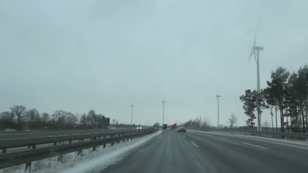Schoenefeld Braniborsko Německo Února 2021 Snow Conditions Highway Jízda Dálnici Stock Video
