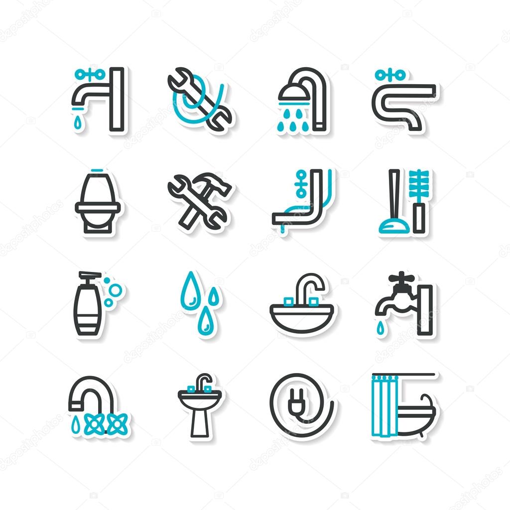 Set of icons - a bathroom equipment, repair