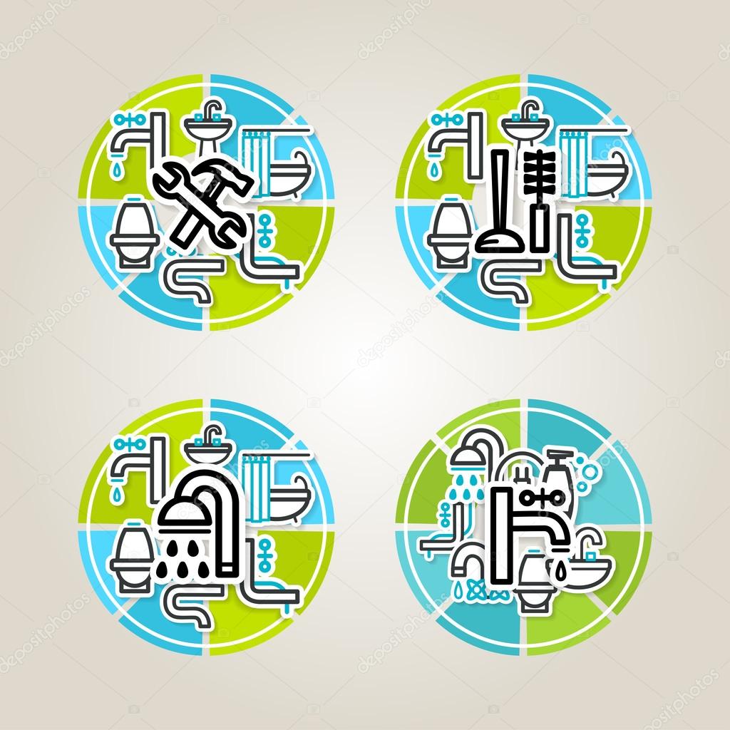 Collage with icons - a bathroom equipment, repair. A vector.
