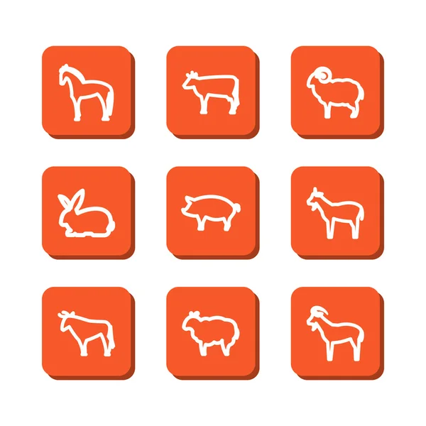 Sada s ikonami - zvířata na farmě — Stockový vektor