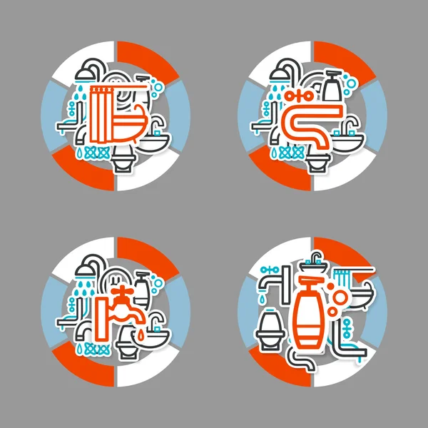 Collage with icons - a bathroom equipment, repair — Stock Vector