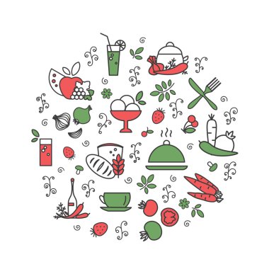 Mutfak, yemek. Soyut resimleri set.