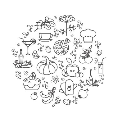 Mutfak. Gıda. Soyut resimleri set