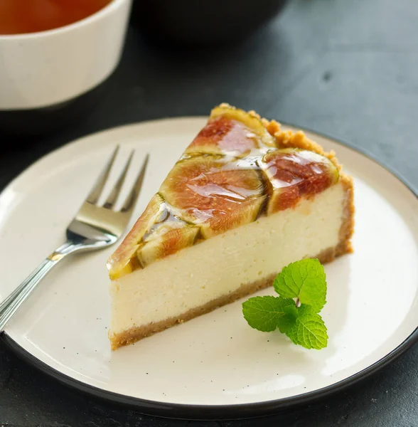 Vanilla Cheesecake Figs Selective Focus — Stock Photo, Image