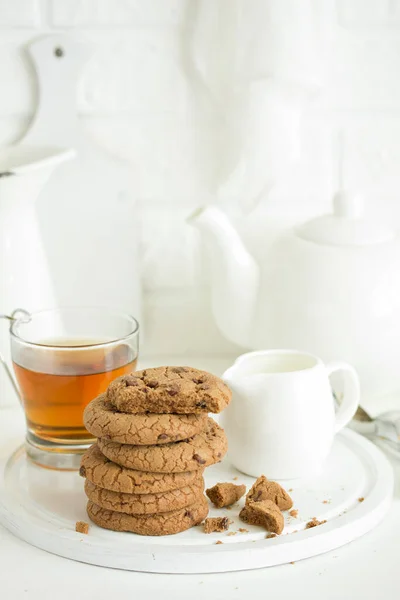 Biscotti Farina Avena Cioccolato Cottura Fatta Casa Focus Selettivo — Foto Stock