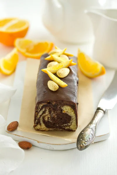 Bolo Chocolate Laranja Cozimento Caseiro Foco Seletivo — Fotografia de Stock