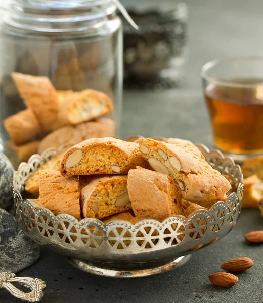 Biscotti Italienische Kekse Mit Mandeln Selektiver Fokus — Stockfoto