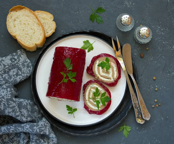 Kycklinglever Paté Med Bärgelé Selektiv Inriktning Stockbild