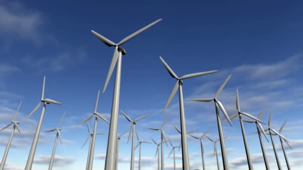 Turbiny wiatrowe animowany w windfarm — Wideo stockowe