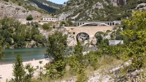 Pont du Diable at L 'Herault river, France — стоковое видео