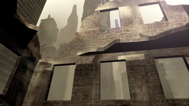 倒塌损坏的城市的摩天大楼 — 图库视频影像