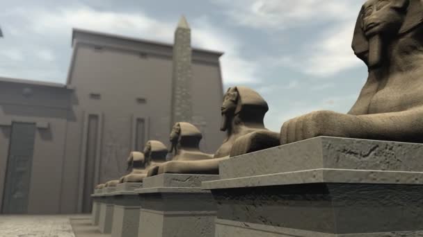 Una fila de estatuas de esfinge en un templo en el antiguo Egipto — Vídeos de Stock