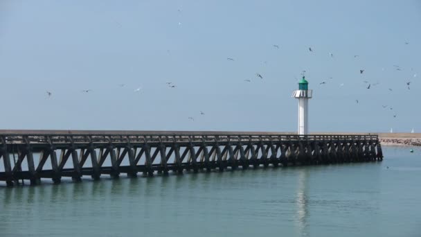 Pier and lighthouse em Deauville, Francia — Vídeo de Stock