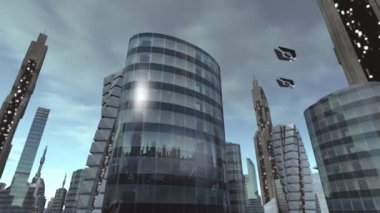 Tarafından geçen Uzay gemileri ile fütüristik şehir