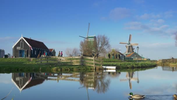 Touristic wooden houses and windmills — Stock Video