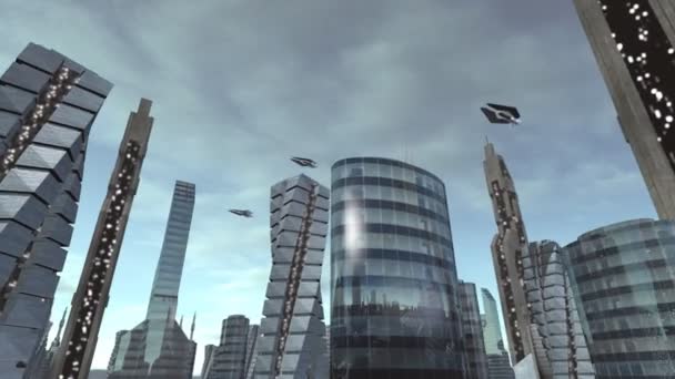 未来都市を飛ぶ — ストック動画