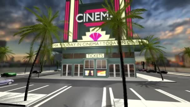 Animated cinema with opening doors — Stock Video