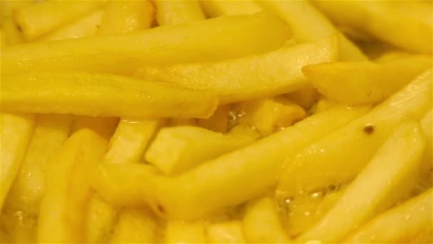 Gold brown french fries baking in a frying pan — Stock Video