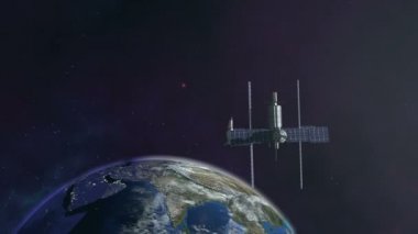 Uzay İstasyonu yörüngeye earth arka plan 4 k ile uçan