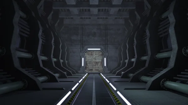 Zardzewiały sci-fi korytarz z drzwiami Zdjęcia Stockowe bez tantiem